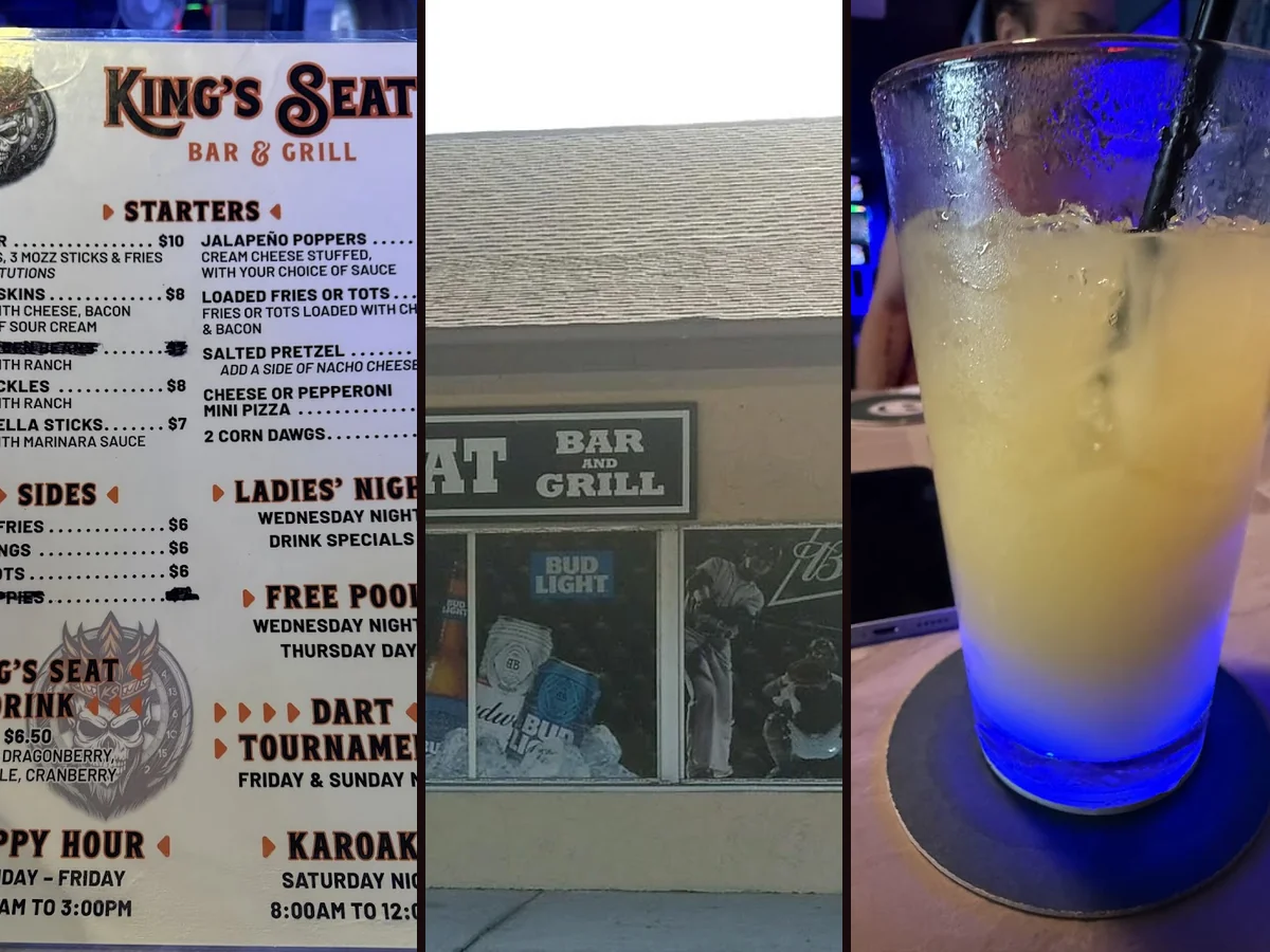 Casual bar tables with sports screens nearby.